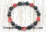 CGB8348 8mm red banded agate, black onyx & hematite energy bracelet