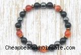 CGB8349 8mm red banded agate, black onyx & hematite energy bracelet