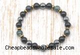 CGB8355 8mm moss agate, black onyx & hematite energy bracelet