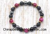 CGB8365 8mm red tiger eye, black onyx & hematite energy bracelet