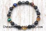 CGB8368 8mm colorful tiger eye, black onyx & hematite energy bracelet