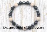 CGB8370 8mm white fossil jasper, black onyx & hematite energy bracelet