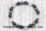 CGB8382 8mm white jade, black onyx & hematite energy bracelet