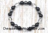 CGB8398 8mm white crystal, black onyx & hematite energy bracelet