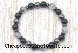 CGB8400 8mm black rutilated quartz, black onyx & hematite energy bracelet