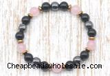 CGB8402 8mm rose quartz, black onyx & hematite energy bracelet