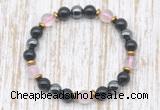 CGB8403 8mm rose quartz, black onyx & hematite energy bracelet