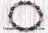 CGB8406 8mm strawberry quartz, black onyx & hematite energy bracelet