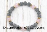 CGB8422 8mm matte black labradorite, rose quartz & hematite power beads bracelet