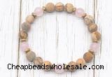 CGB8425 8mm matte picture jasper, rose quartz & hematite power beads bracelet