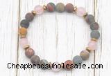 CGB8427 8mm matte picasso jasper, rose quartz & hematite power beads bracelet