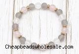 CGB8429 8mm matte grey agate, white crystal, rose quartz & hematite power beads bracelet