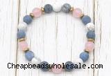 CGB8431 8mm matte dumortierite, white howlite, rose quartz & hematite power beads bracelet