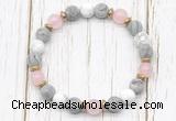 CGB8433 8mm matte grey picture jasper, white howlite, rose quartz & hematite power beads bracelet