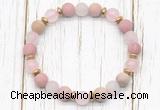 CGB8435 8mm matte pink wooden jasper, rose quartz & hematite power beads bracelet