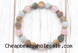 CGB8436 8mm matte amazonite, mixed jasper, rose quartz & hematite power beads bracelet