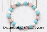 CGB8438 8mm blue howlite, white howlite, rose quartz & hematite power beads bracelet