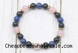 CGB8443 8mm black onyx, lapis lazuli, rose quartz & hematite power beads bracelet