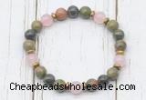 CGB8446 8mm unakite, dragon blood jasper, rose quartz & hematite power beads bracelet