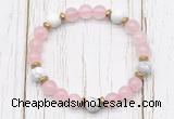 CGB8449 8mm rose quartz, white howlite & hematite power beads bracelet