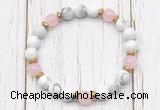 CGB8450 8mm white howlite, rose quartz & hematite power beads bracelet