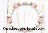 CGB8451 8mm white howlite turquoise, rose quartz & hematite power beads bracelet