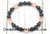 CGB8459 8mm black onyx, rose quartz & hematite power beads bracelet