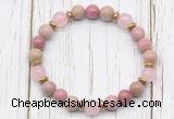 CGB8461 8mm pink wooden jasper, rose quartz & hematite power beads bracelet