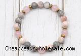 CGB8462 8mm pink zebra jasper, rose quartz & hematite power beads bracelet