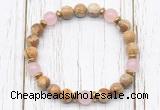 CGB8463 8mm picture jasper, rose quartz & hematite power beads bracelet