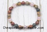 CGB8464 8mm picasso jasper, rose quartz & hematite power beads bracelet