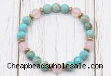 CGB8465 8mm blue sea sediment jasper, rose quartz & hematite power beads bracelet