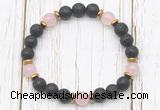 CGB8467 8mm black lava, rose quartz & hematite power beads bracelet