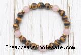 CGB8470 8mm grade AA yellow tiger eye, rose quartz & hematite power beads bracelet