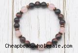 CGB8471 8mm red tiger eye, rose quartz & hematite power beads bracelet