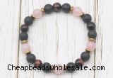 CGB8474 8mm black lava, grade AA red tiger eye, rose quartz & hematite power beads bracelet