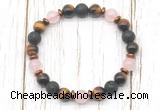 CGB8476 8mm yellow tiger eye, black lava, rose quartz & hematite power beads bracelet