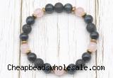 CGB8479 8mm blue tiger eye, black lava, rose quartz & hematite power beads bracelet