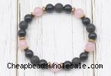 CGB8480 8mm black onyx, black lava, rose quartz & hematite power beads bracelet