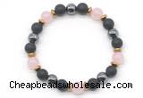 CGB8485 8mm rose quartz,matte black onyx & hematite energy bracelet