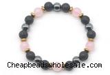 CGB8486 8mm rose quartz,black lava & hematite energy bracelet