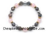 CGB8490 8mm rose quartz, grey opal & hematite energy bracelet