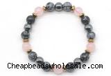 CGB8491 8mm rose quartz, snowflake obsidian & hematite energy bracelet