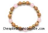 CGB8493 8mm rose quartz, wooden jasper & hematite energy bracelet