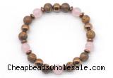 CGB8497 8mm rose quartz, elephant skin jasper & hematite energy bracelet