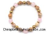 CGB8499 8mm rose quartz, picture jasper & hematite energy bracelet