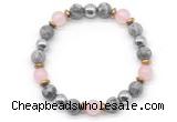 CGB8501 8mm rose quartz, grey picture jasper & hematite energy bracelet