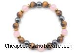 CGB8504 8mm rose quartz, yellow tiger eye & hematite energy bracelet