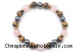 CGB8507 8mm rose quartz, grade AA yellow tiger eye & hematite energy bracelet