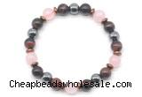 CGB8508 8mm rose quartz, red tiger eye & hematite energy bracelet